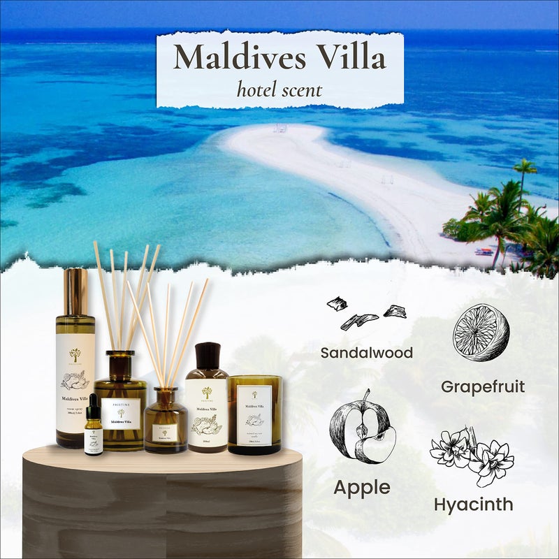 PRISTINE Maldives Villa/Inspired by Marriott Hotel Reed Diffuser for Home | Citrusy Grapefruit, Apple/Ocean Breeze/Sandalwood Oil Reed Diffuser Set & Reed Diffuser Sticks | Home Decor Scent Diffuser - Image 3